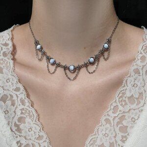 Vintage fairy whimsical light blue pearl chandelier choker necklace